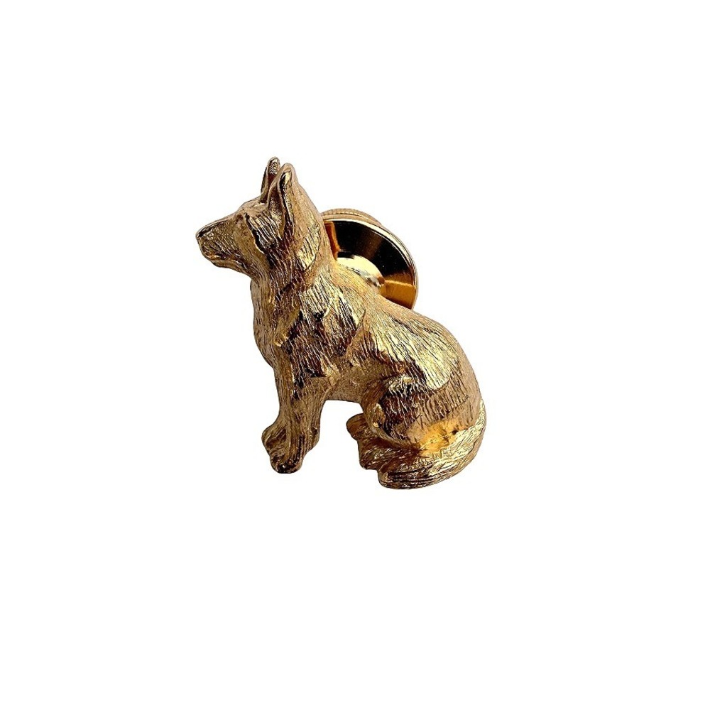 German Shepherd Lapel Pin Gold Tone Textured Dog Animal Lover K9 Jewelry
